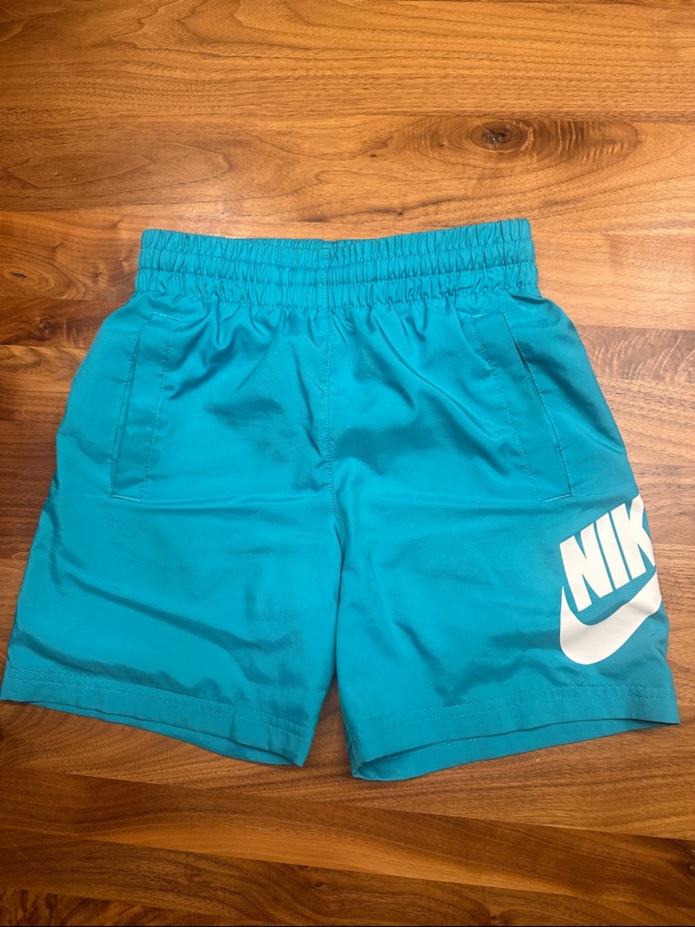 Nike Teal Blue Athletic Swim/Workout Shorts with White Logo